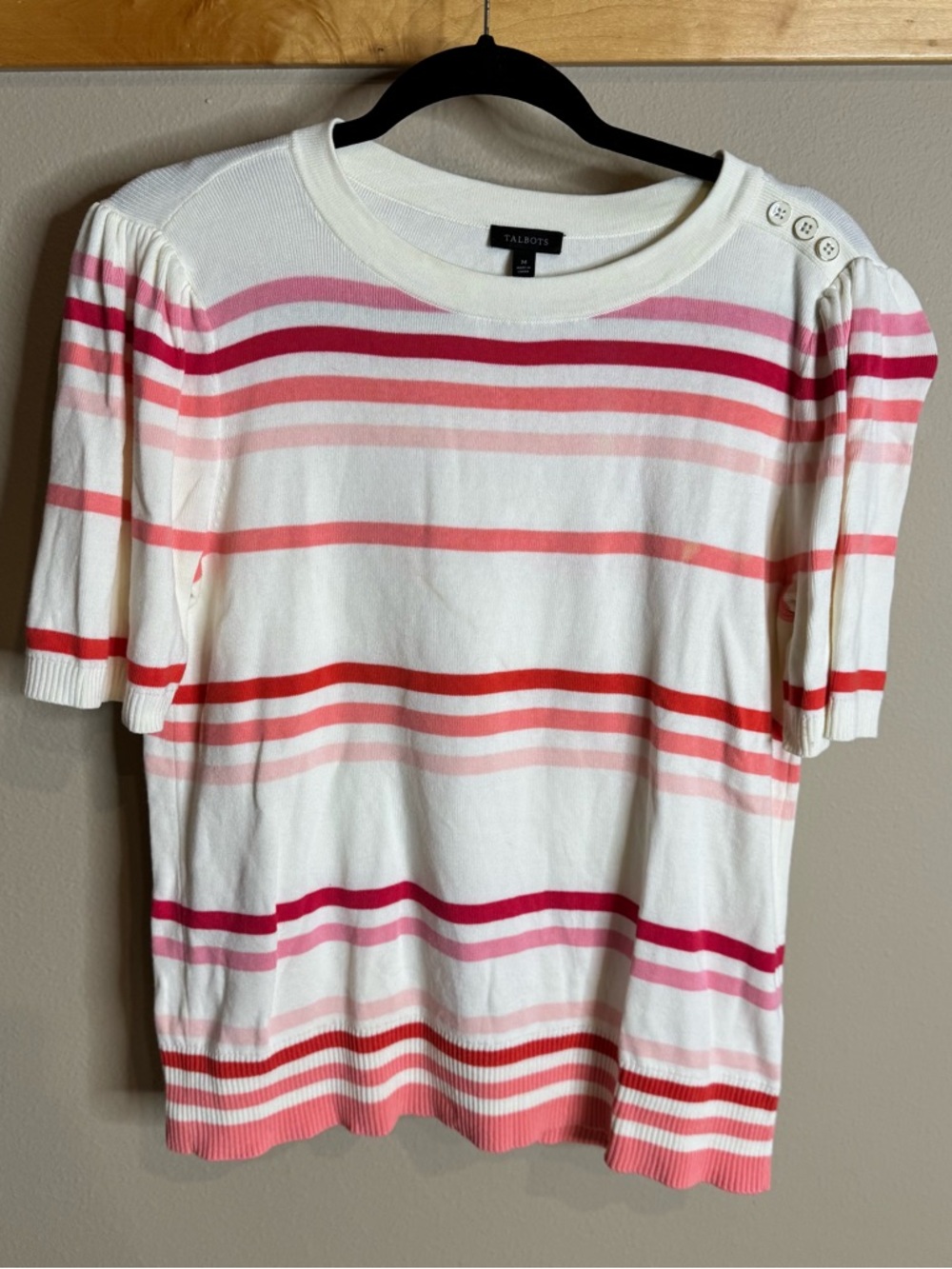 Talbots Cream Tee with Pink & Coral Stripes